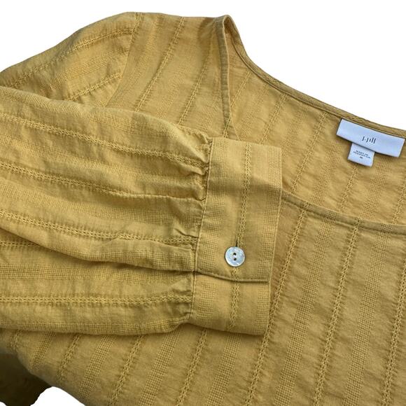 J. Jill Tiered Textured Yellow Peasant Top Womens Medium 100% Cotton - Picture 11 of 11